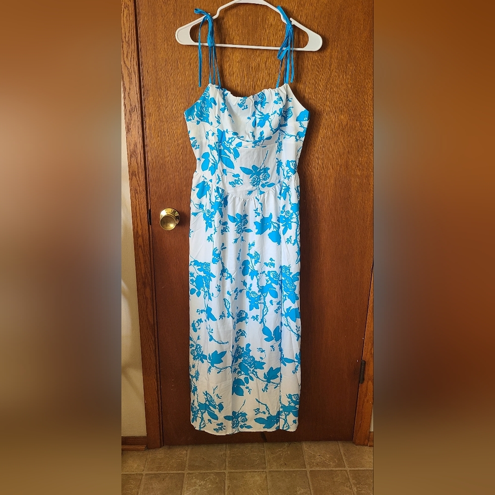 Blue Floral Midi Dress